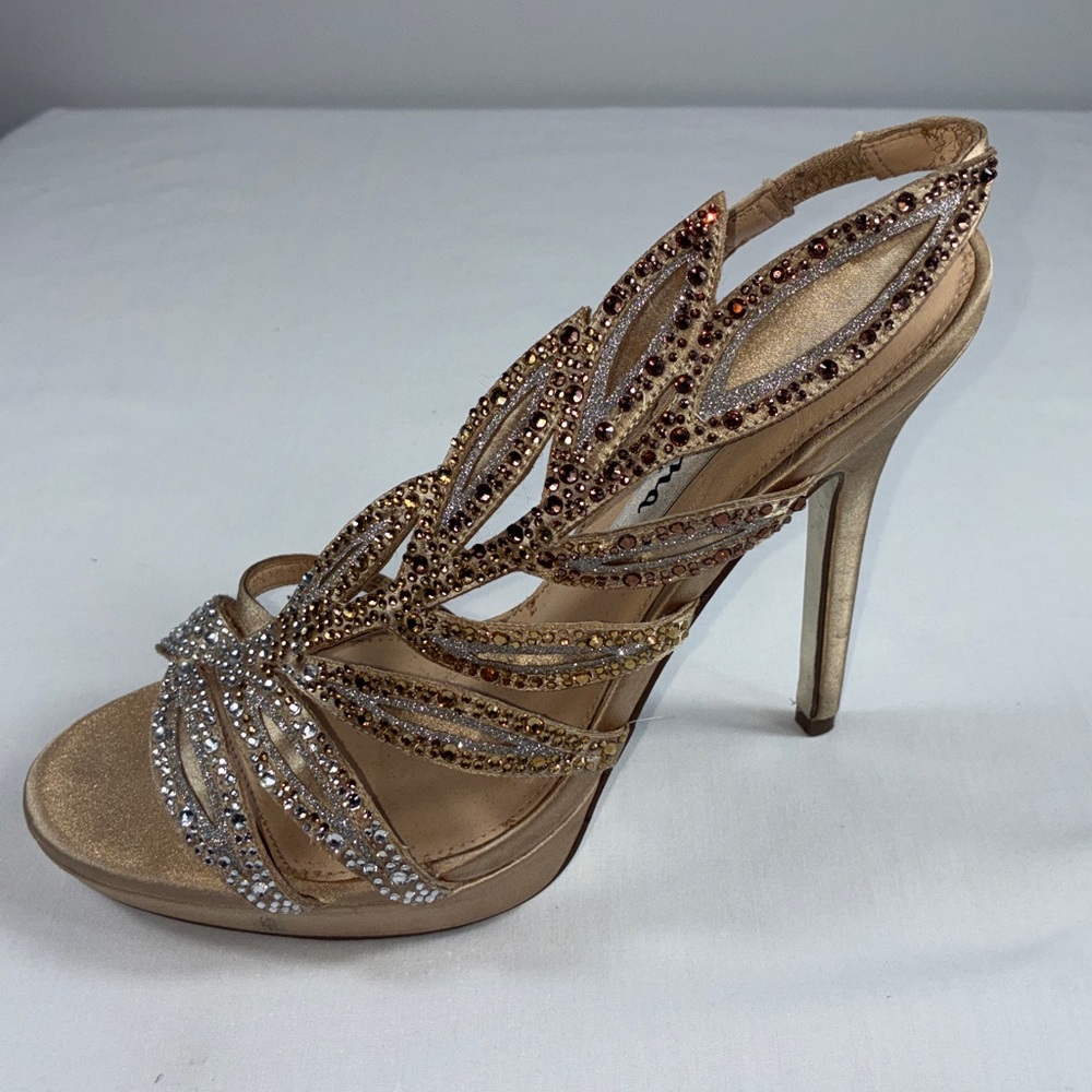 Nina Fauna Size 8 rhinestone half d'Orsay sandals in metallic gold Prom 2026